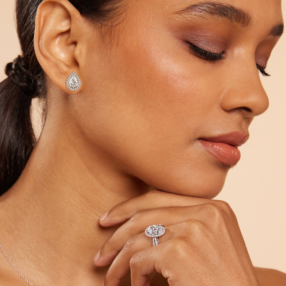 Pear Diamond Halo Earrings with 14KT Yellow Gold / Lab / 2 1/3 Cut Diamond in 14KT Yellow Gold / Lab / 2 1/3 view 3
