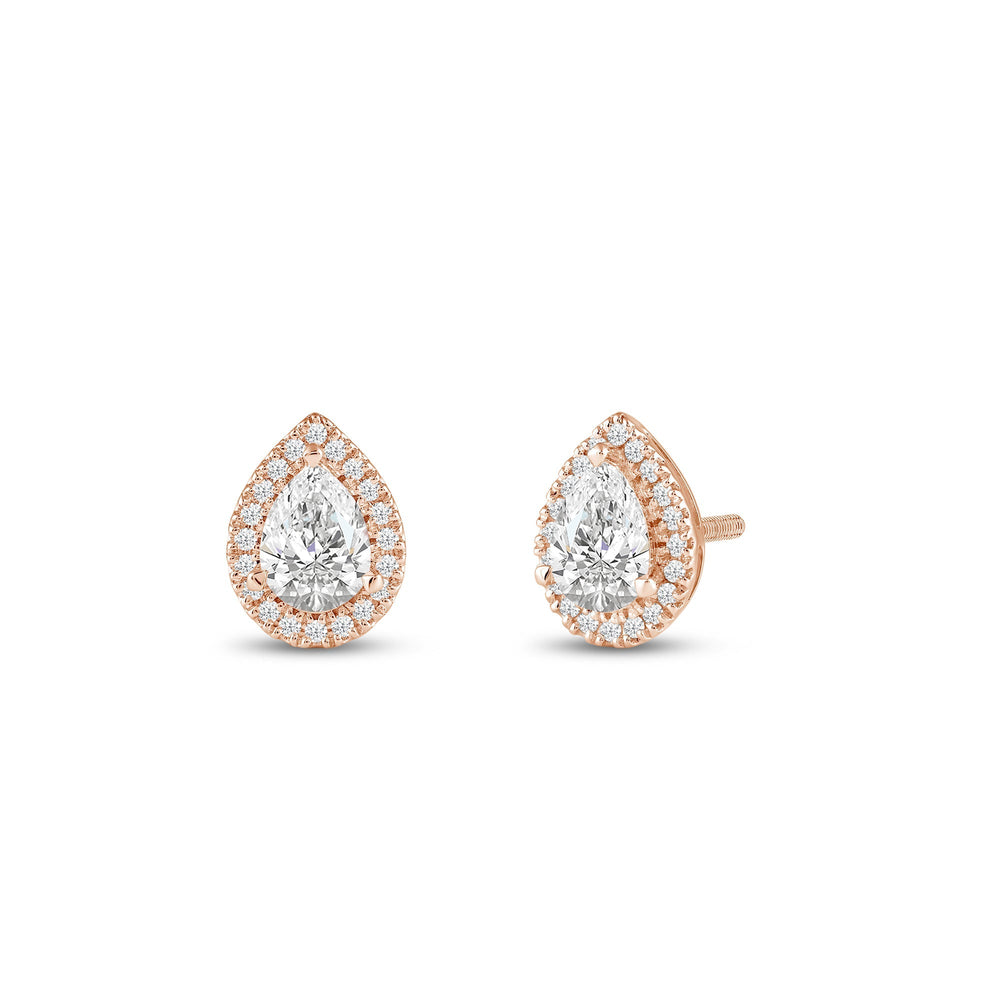 Pear Diamond Halo Earrings with 14KT Rose Gold / Lab / 1 1/4 Cut Diamond in 14KT Rose Gold / Lab / 1 1/4 view 1
