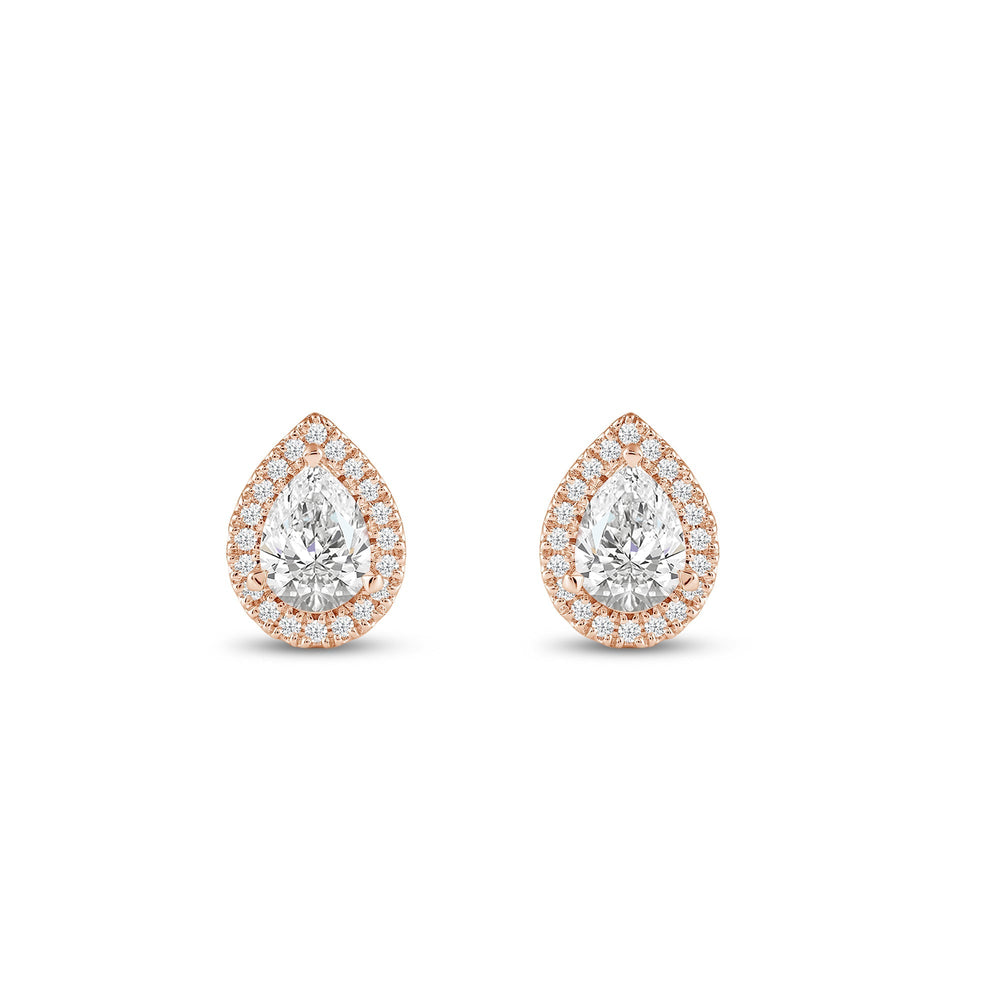Pear Diamond Halo Earrings with 14KT Rose Gold / Lab / 1 1/4 Cut Diamond in 14KT Rose Gold / Lab / 1 1/4 view 4
