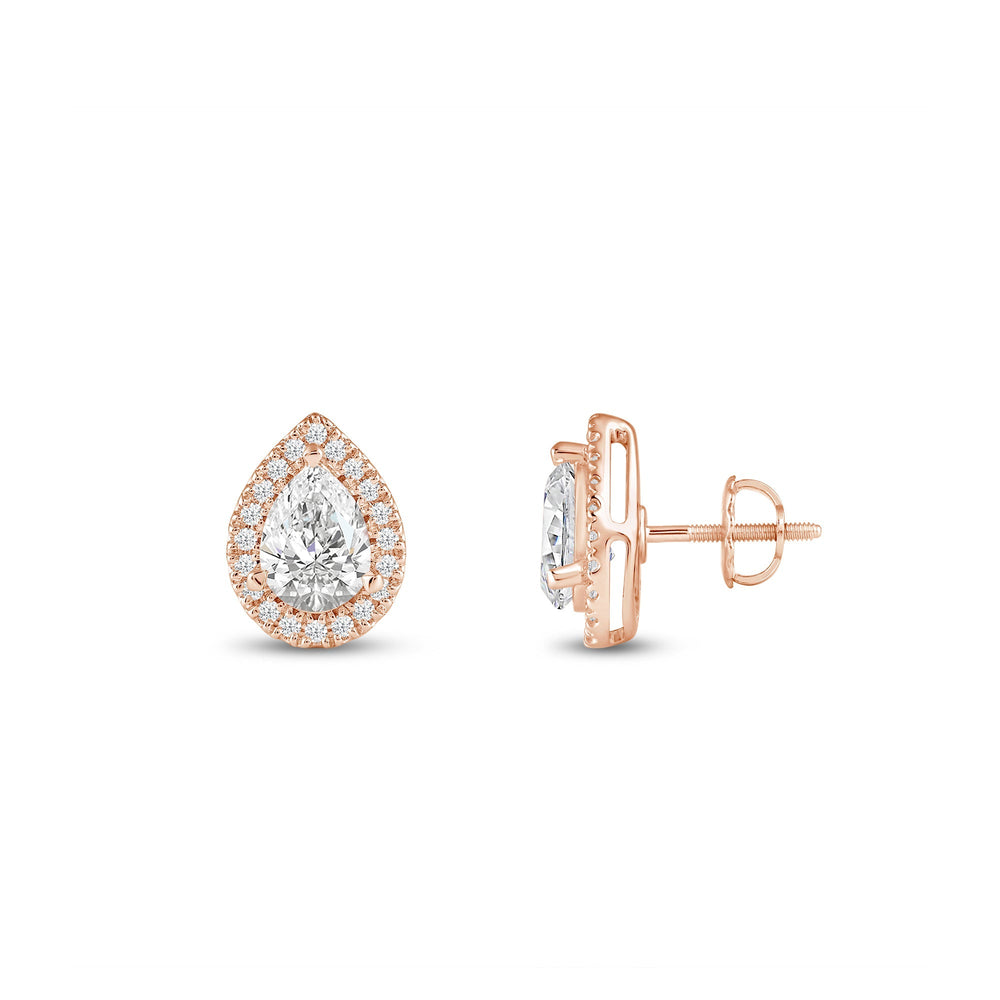 Pear Diamond Halo Earrings with 14KT Rose Gold / Lab / 1 1/4 Cut Diamond in 14KT Rose Gold / Lab / 1 1/4 view 5
