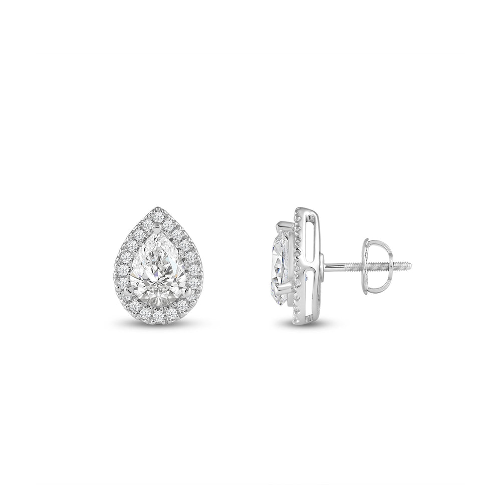 Pear Diamond Halo Earrings with 14KT White Gold / Lab / 1 1/4 Cut Diamond in 14KT White Gold / Lab / 1 1/4 view 5
