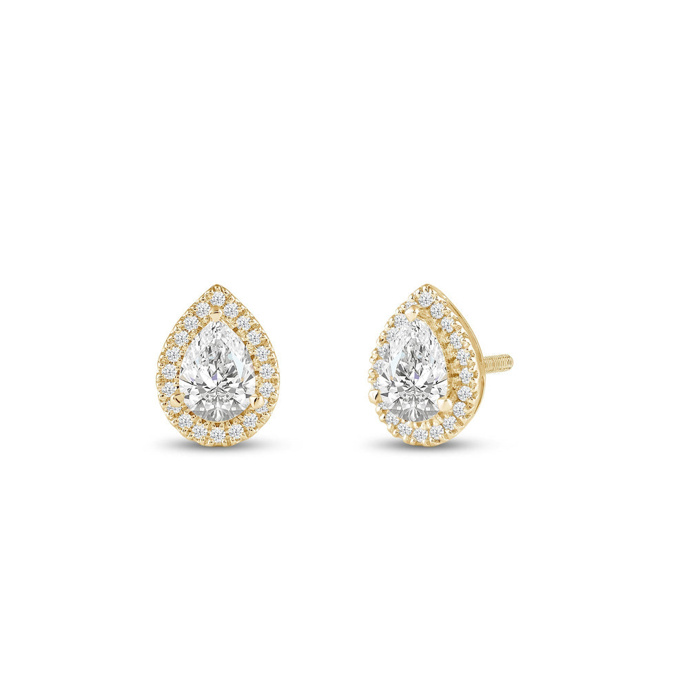 Pear Diamond Halo Earrings with 14KT Yellow Gold / Lab / 1 1/4 Cut Diamond in 14KT Yellow Gold / Lab / 1 1/4 view 1
