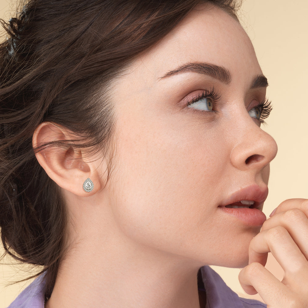 Pear Diamond Halo Earrings with 14KT Yellow Gold / Lab / 1 1/4 Cut Diamond in 14KT Yellow Gold / Lab / 1 1/4 view 3
