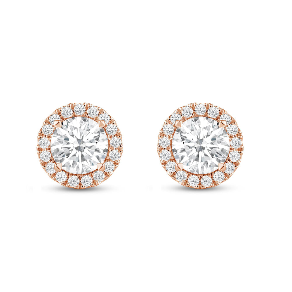 Round Diamond Halo Earrings with 14KT Rose Gold / Lab / 4 5/8 Cut Diamond in 14KT Rose Gold / Lab / 4 5/8 view 4
