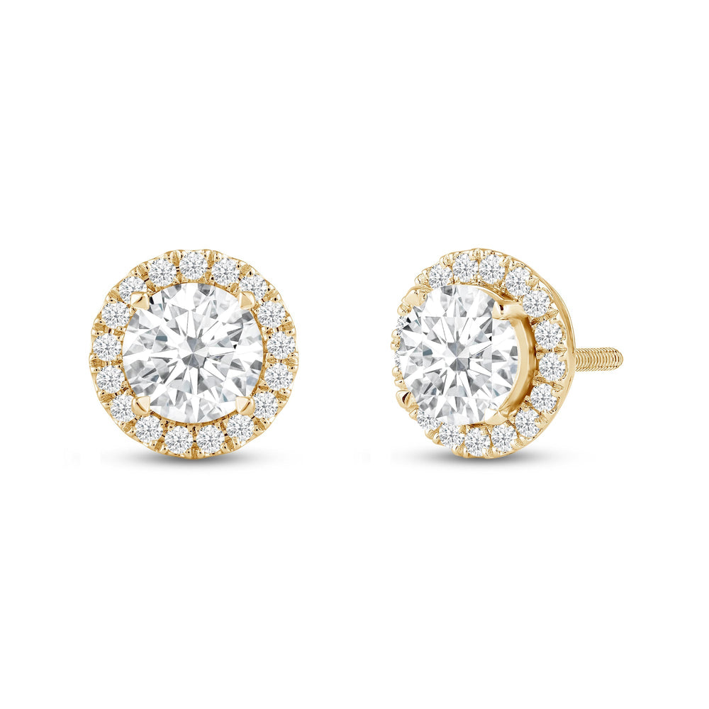 Round Diamond Halo Earrings with 14KT Yellow Gold / Lab / 4 5/8 Cut Diamond in 14KT Yellow Gold / Lab / 4 5/8 view 1
