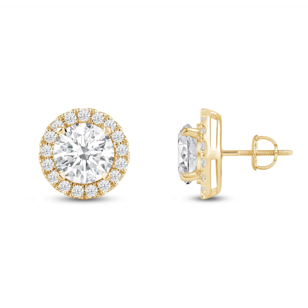 Round Diamond Halo Earrings with 14KT Yellow Gold / Lab / 4 5/8 Cut Diamond in 14KT Yellow Gold / Lab / 4 5/8 view 5
