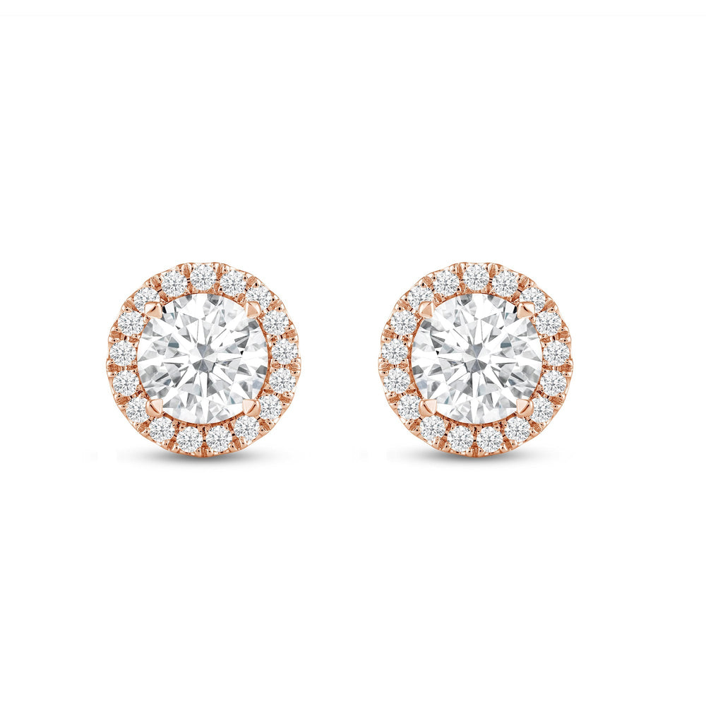 Round Diamond Halo Earrings with 14KT Rose Gold / Lab / 3 1/2 Cut Diamond in 14KT Rose Gold / Lab / 3 1/2 view 4

