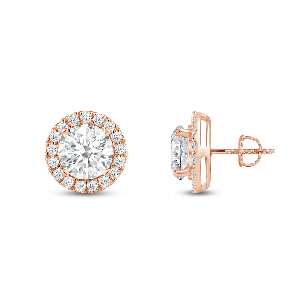 Round Diamond Halo Earrings with 14KT Rose Gold / Lab / 3 1/2 Cut Diamond in 14KT Rose Gold / Lab / 3 1/2 view 5
