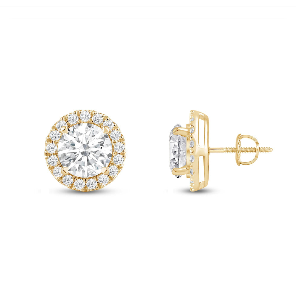 Round Diamond Halo Earrings with 14KT Yellow Gold / Lab / 3 1/2 Cut Diamond in 14KT Yellow Gold / Lab / 3 1/2 view 5
