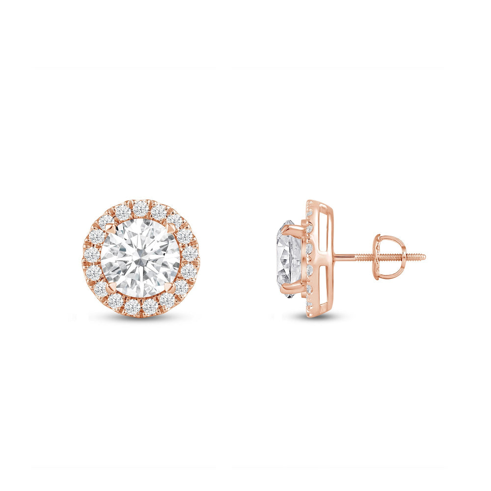Round Diamond Halo Earrings with 14KT Rose Gold / Lab / 1 1/4 Cut Diamond in 14KT Rose Gold / Lab / 1 1/4 view 5
