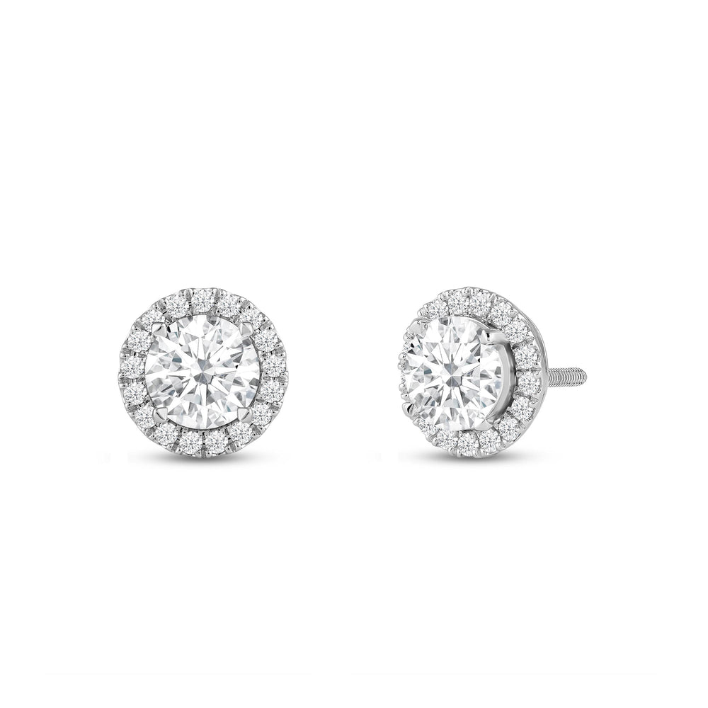 Round Diamond Halo Earrings with 14KT White Gold / Lab / 1 1/4 Cut Diamond in 14KT White Gold / Lab / 1 1/4 view 1
