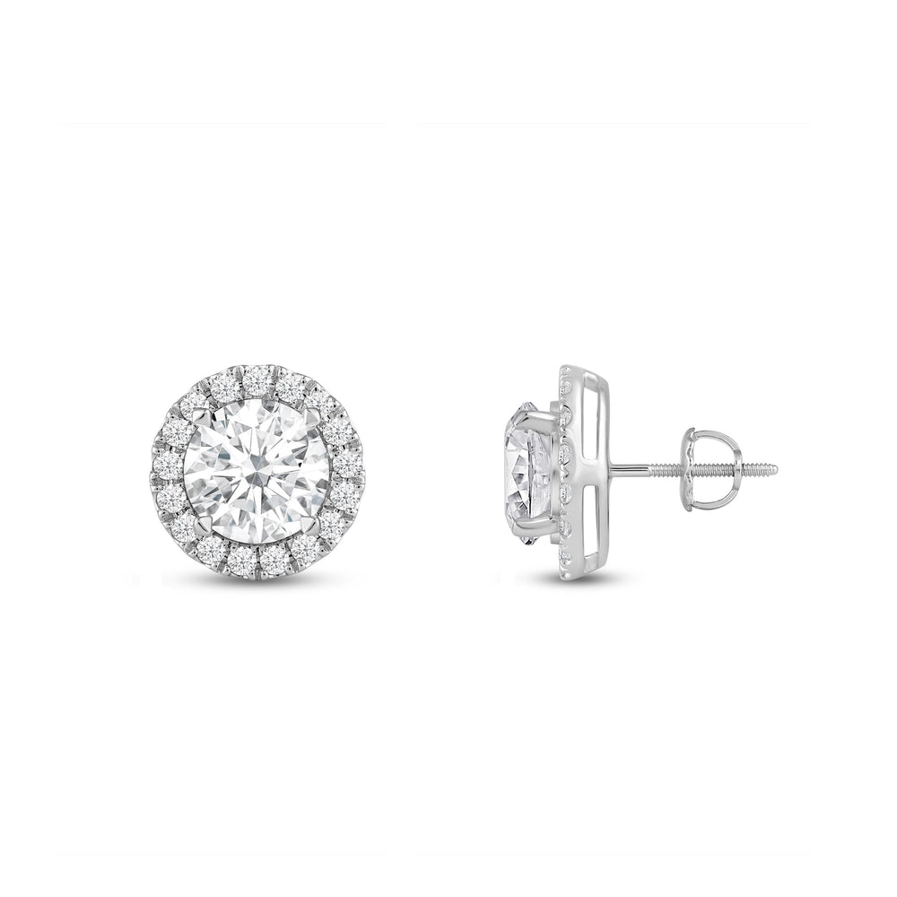 Round Diamond Halo Earrings with Round Cut Diamond in 14KT White Gold view 3
