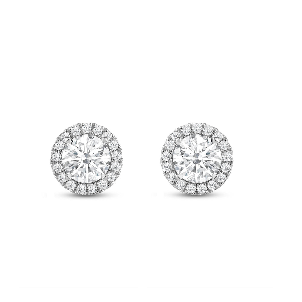 Round Diamond Halo Earrings with Round Cut Diamond in 14KT White Gold view 2
