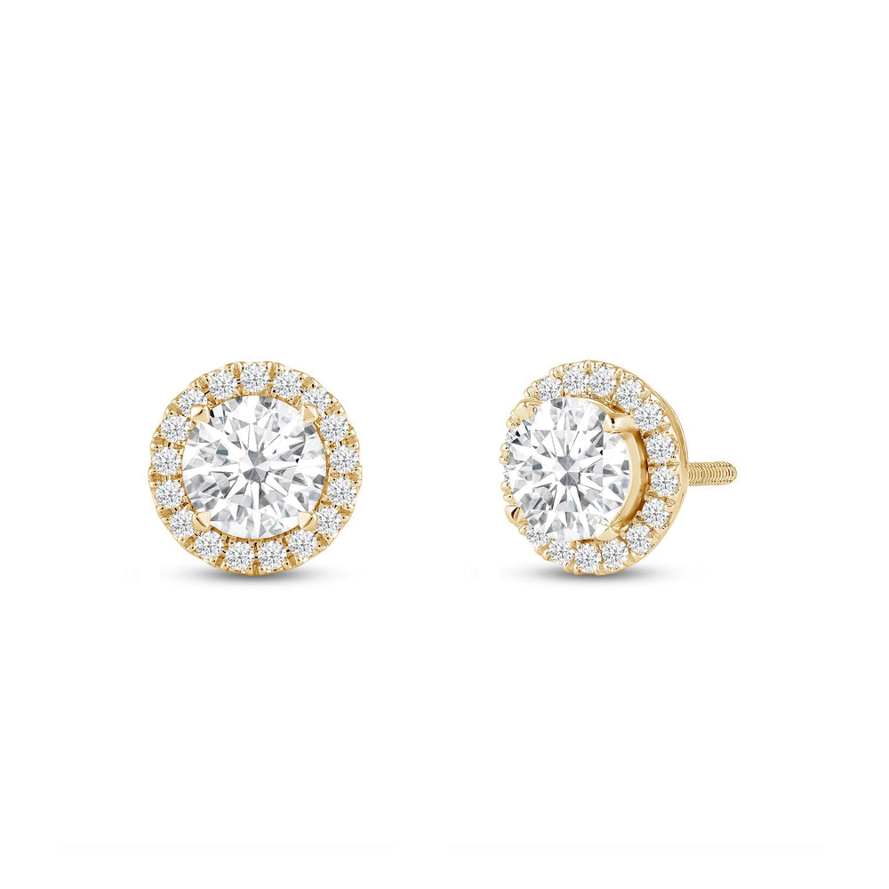 Round Diamond Halo Earrings with 14KT Yellow Gold / Lab / 1 1/4 Cut Diamond in 14KT Yellow Gold / Lab / 1 1/4 view 1
