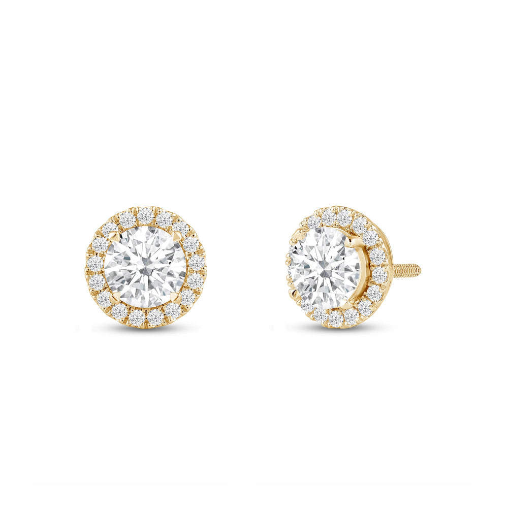Round Diamond Halo Earrings with Round Cut Diamond in 14KT Yellow Gold view 1

