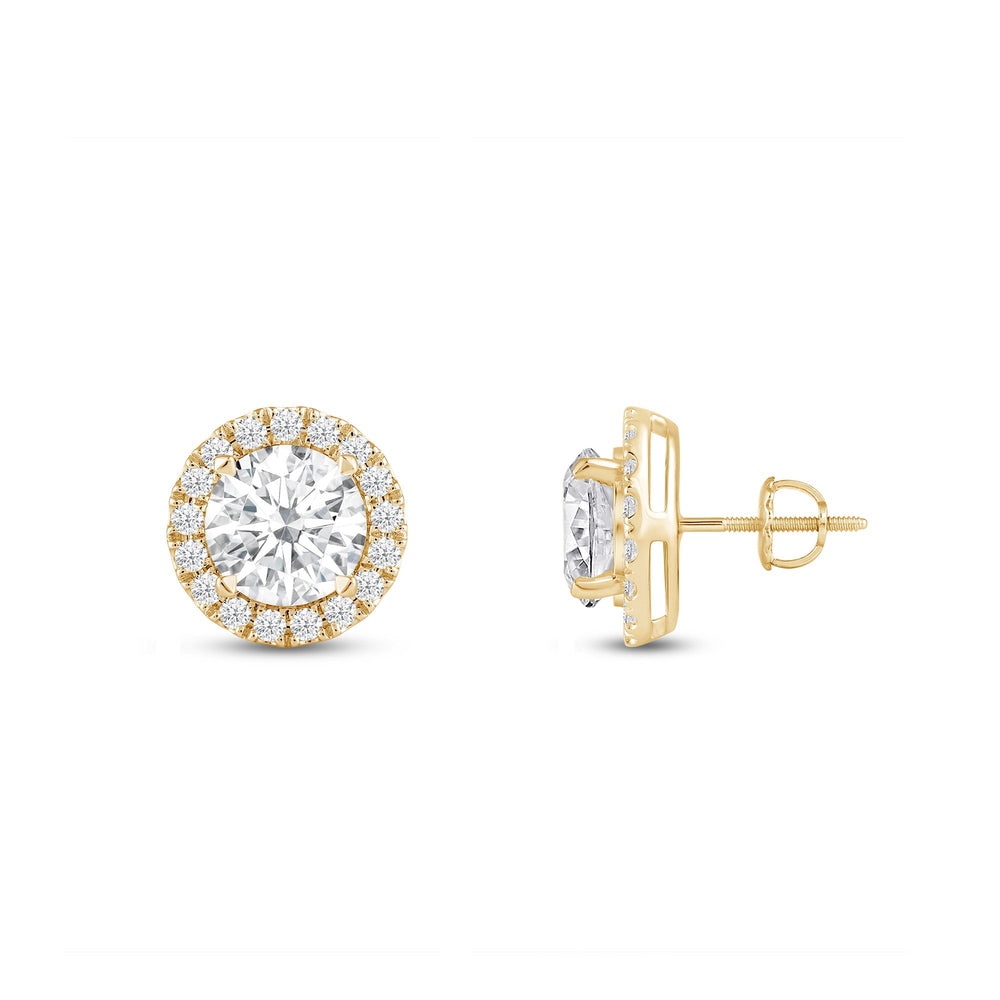 Round Diamond Halo Earrings with 14KT Yellow Gold / Lab / 1 1/4 Cut Diamond in 14KT Yellow Gold / Lab / 1 1/4 view 5
