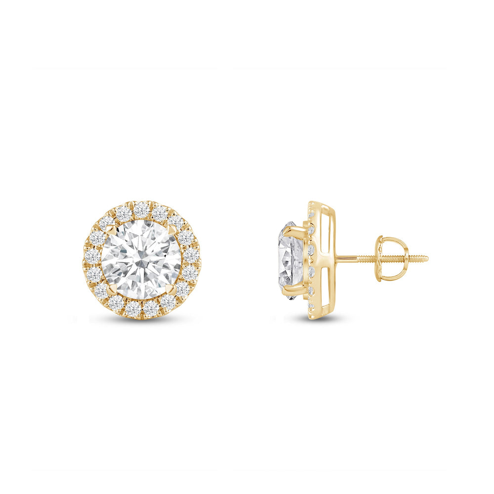 Round Diamond Halo Earrings with Round Cut Diamond in 14KT Yellow Gold view 3
