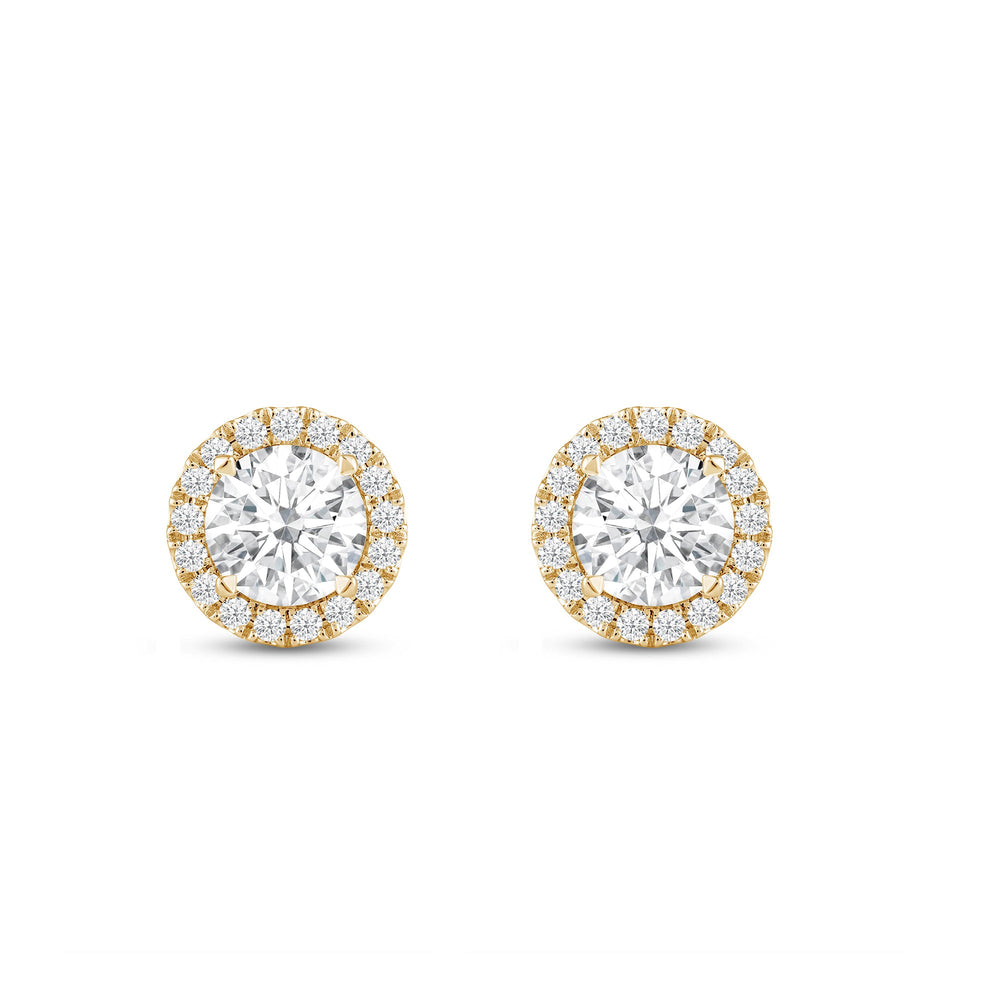 Round Diamond Halo Earrings with Round Cut Diamond in 14KT Yellow Gold view 2
