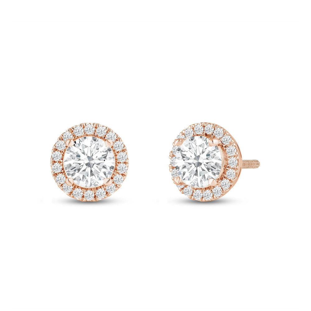 Round Diamond Halo Earrings with 14KT Rose Gold / Lab / 2 1/3 Cut Diamond in 14KT Rose Gold / Lab / 2 1/3 view 1
