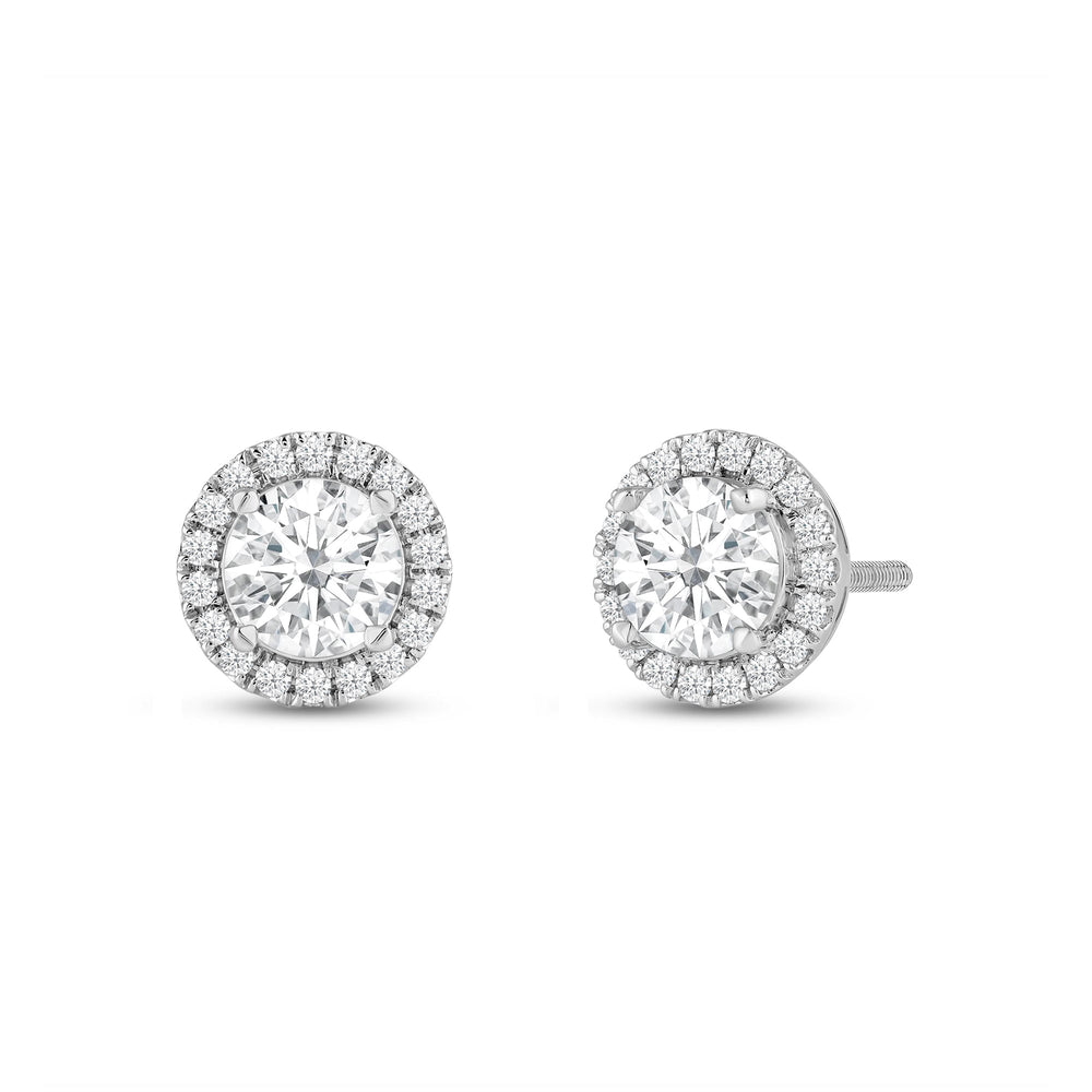 Round Diamond Halo Earrings with 14KT White Gold / Lab / 2 1/3 Cut Diamond in 14KT White Gold / Lab / 2 1/3 view 1

