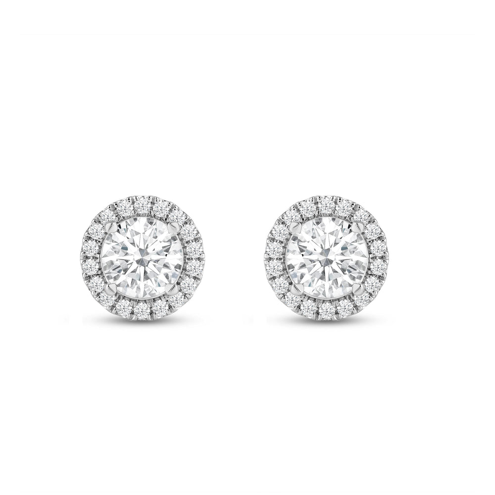 Round Diamond Halo Earrings with 14KT White Gold / Lab / 2 1/3 Cut Diamond in 14KT White Gold / Lab / 2 1/3 view 4
