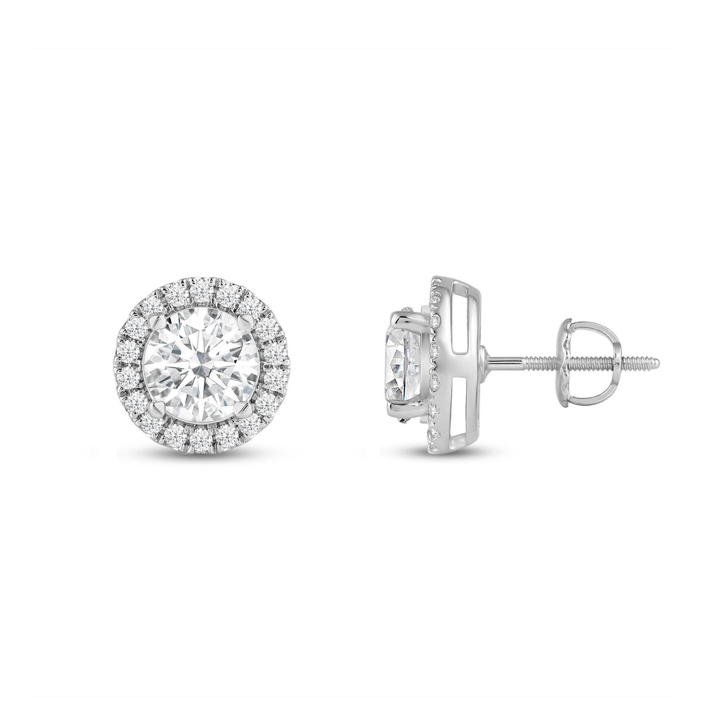 Round Diamond Halo Earrings with 14KT White Gold / Lab / 2 1/3 Cut Diamond in 14KT White Gold / Lab / 2 1/3 view 5
