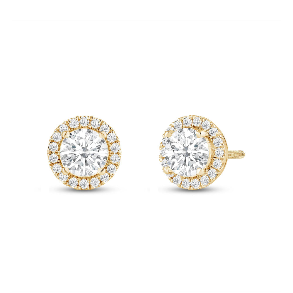Round Diamond Halo Earrings with 14KT Yellow Gold / Lab / 2 1/3 Cut Diamond in 14KT Yellow Gold / Lab / 2 1/3 view 1
