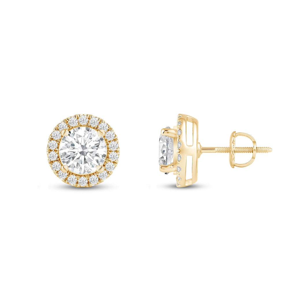 Round Diamond Halo Earrings with 14KT Yellow Gold / Lab / 2 1/3 Cut Diamond in 14KT Yellow Gold / Lab / 2 1/3 view 5
