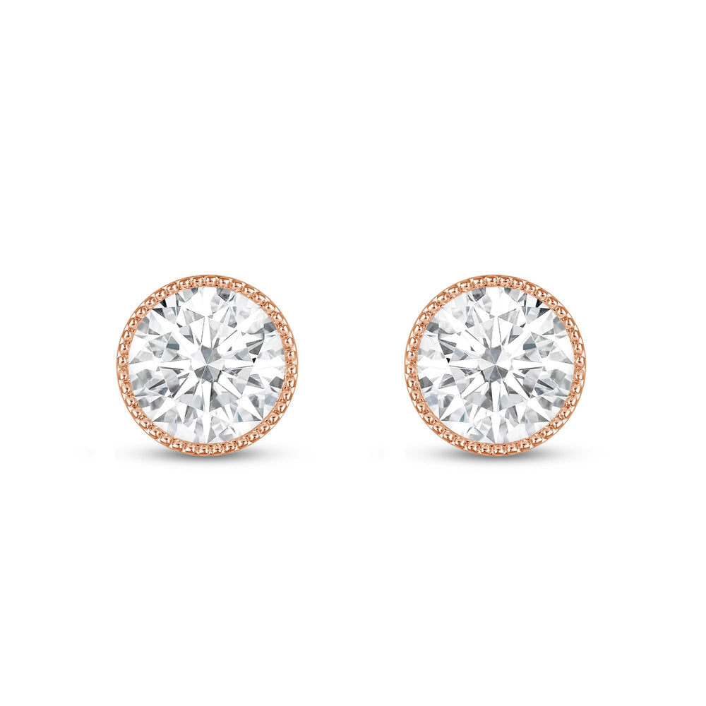 Round Diamond Milgrain Solitaire Stud Earrings with 14KT Rose Gold / Lab / 4 Cut Diamond in 14KT Rose Gold / Lab / 4 view 4
