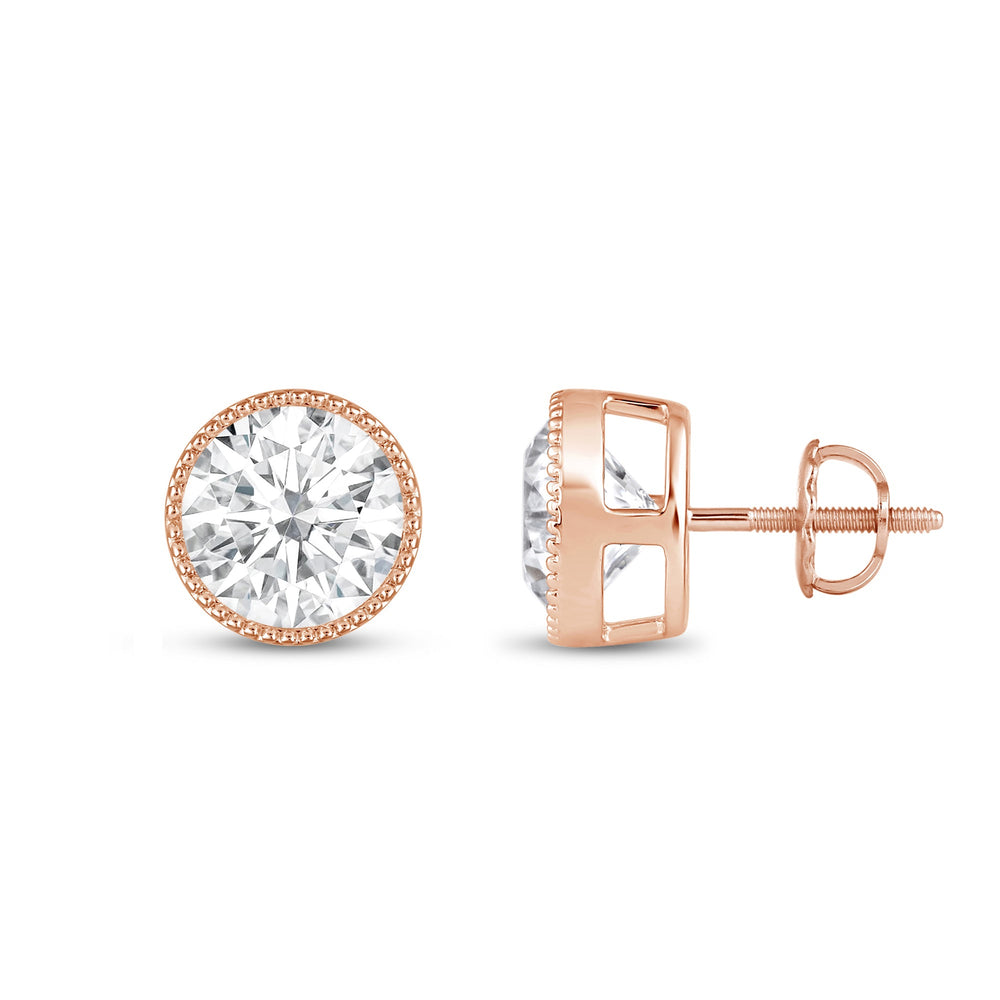 Round Diamond Milgrain Solitaire Stud Earrings with 14KT Rose Gold / Lab / 4 Cut Diamond in 14KT Rose Gold / Lab / 4 view 5
