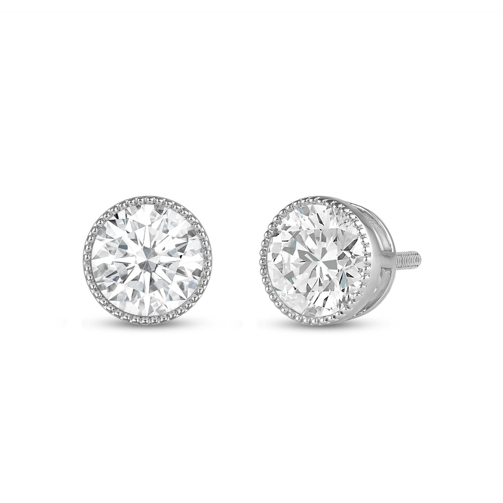 Round Diamond Milgrain Solitaire Stud Earrings with 14KT White Gold / Lab / 4 Cut Diamond in 14KT White Gold / Lab / 4 view 1
