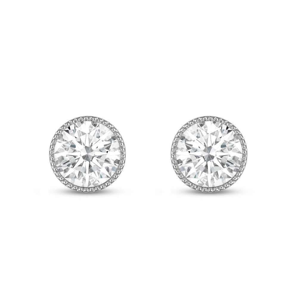 Round Diamond Milgrain Solitaire Stud Earrings with 14KT White Gold / Lab / 4 Cut Diamond in 14KT White Gold / Lab / 4 view 4
