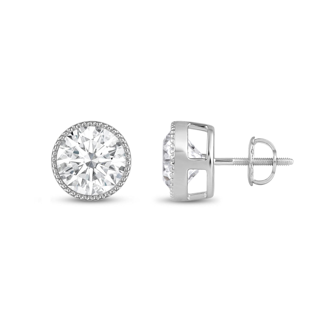 Round Diamond Milgrain Solitaire Stud Earrings with 14KT White Gold / Lab / 4 Cut Diamond in 14KT White Gold / Lab / 4 view 5
