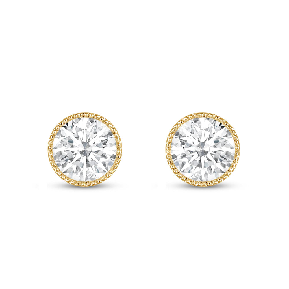 Round Diamond Milgrain Solitaire Stud Earrings with 14KT Yellow Gold / Lab / 4 Cut Diamond in 14KT Yellow Gold / Lab / 4 view 4
