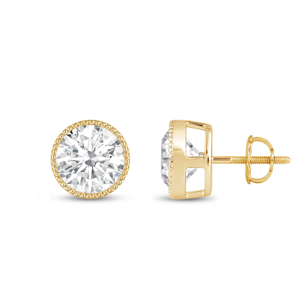 Round Diamond Milgrain Solitaire Stud Earrings with 14KT Yellow Gold / Lab / 4 Cut Diamond in 14KT Yellow Gold / Lab / 4 view 5
