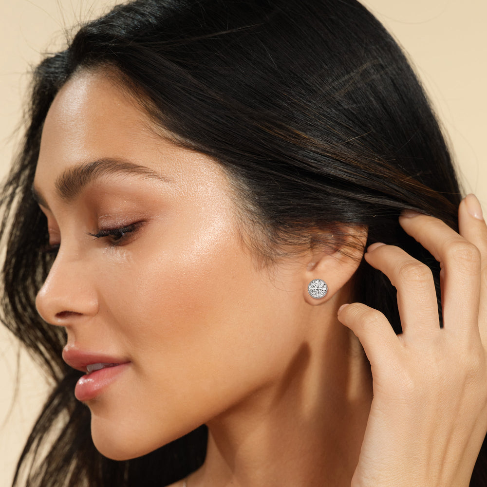 Round Diamond Milgrain Solitaire Stud Earrings with 14KT Yellow Gold / Lab / 4 Cut Diamond in 14KT Yellow Gold / Lab / 4 view 2
