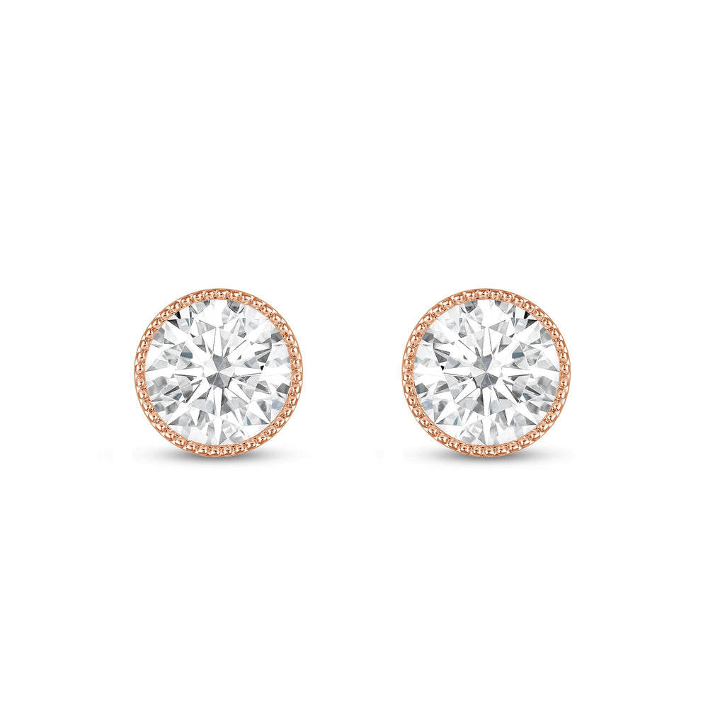 Round Diamond Milgrain Solitaire Stud Earrings with 14KT Rose Gold / Lab / 3 Cut Diamond in 14KT Rose Gold / Lab / 3 view 4
