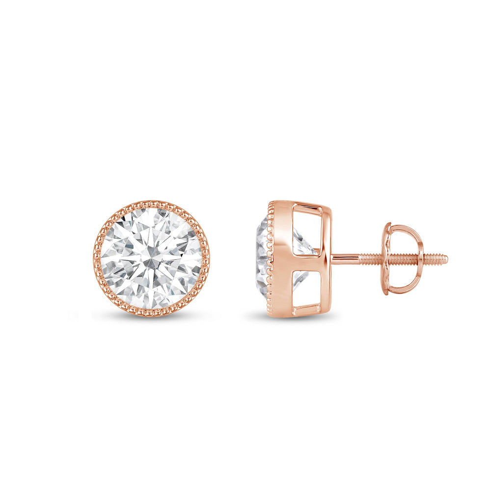 Round Diamond Milgrain Solitaire Stud Earrings with 14KT Rose Gold / Lab / 3 Cut Diamond in 14KT Rose Gold / Lab / 3 view 5
