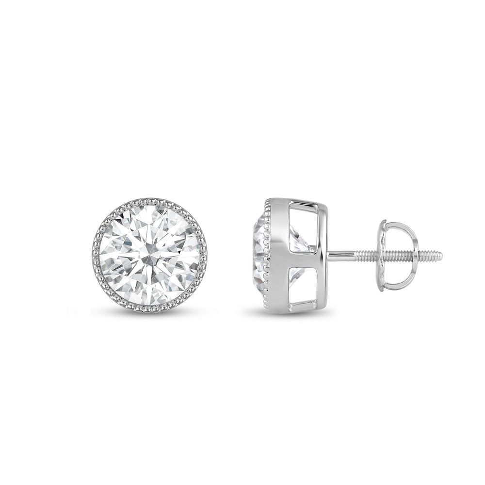 Round Diamond Milgrain Solitaire Stud Earrings with 14KT White Gold / Lab / 3 Cut Diamond in 14KT White Gold / Lab / 3 view 5
