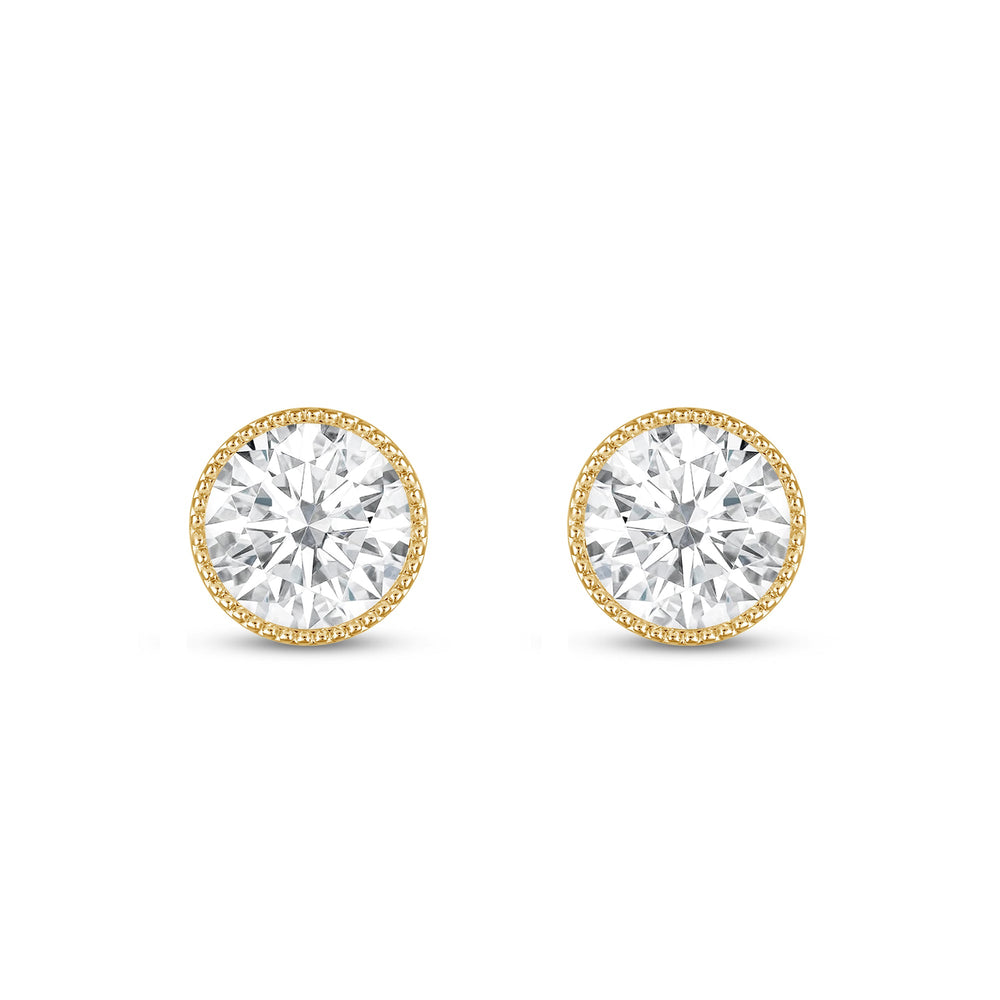 Round Diamond Milgrain Solitaire Stud Earrings with 14KT Yellow Gold / Lab / 3 Cut Diamond in 14KT Yellow Gold / Lab / 3 view 4
