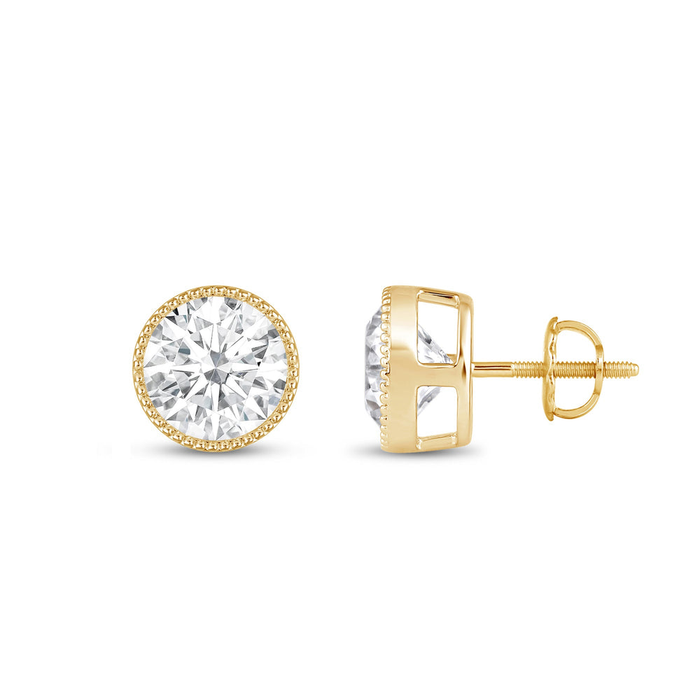 Round Diamond Milgrain Solitaire Stud Earrings with 14KT Yellow Gold / Lab / 3 Cut Diamond in 14KT Yellow Gold / Lab / 3 view 5
