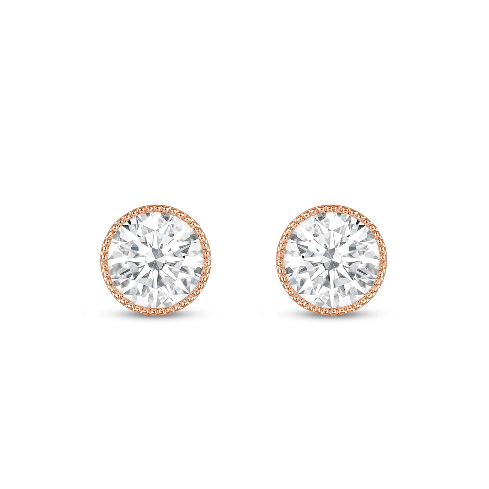 Round Diamond Milgrain Solitaire Stud Earrings with 14KT Rose Gold / Lab / 2 Cut Diamond in 14KT Rose Gold / Lab / 2 view 4
