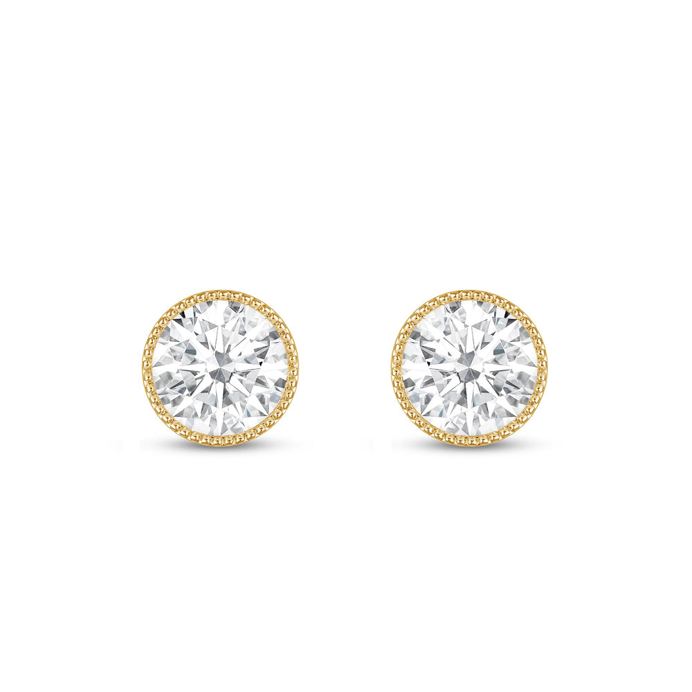 Round Diamond Milgrain Solitaire Stud Earrings with 14KT Yellow Gold / Lab / 2 Cut Diamond in 14KT Yellow Gold / Lab / 2 view 4
