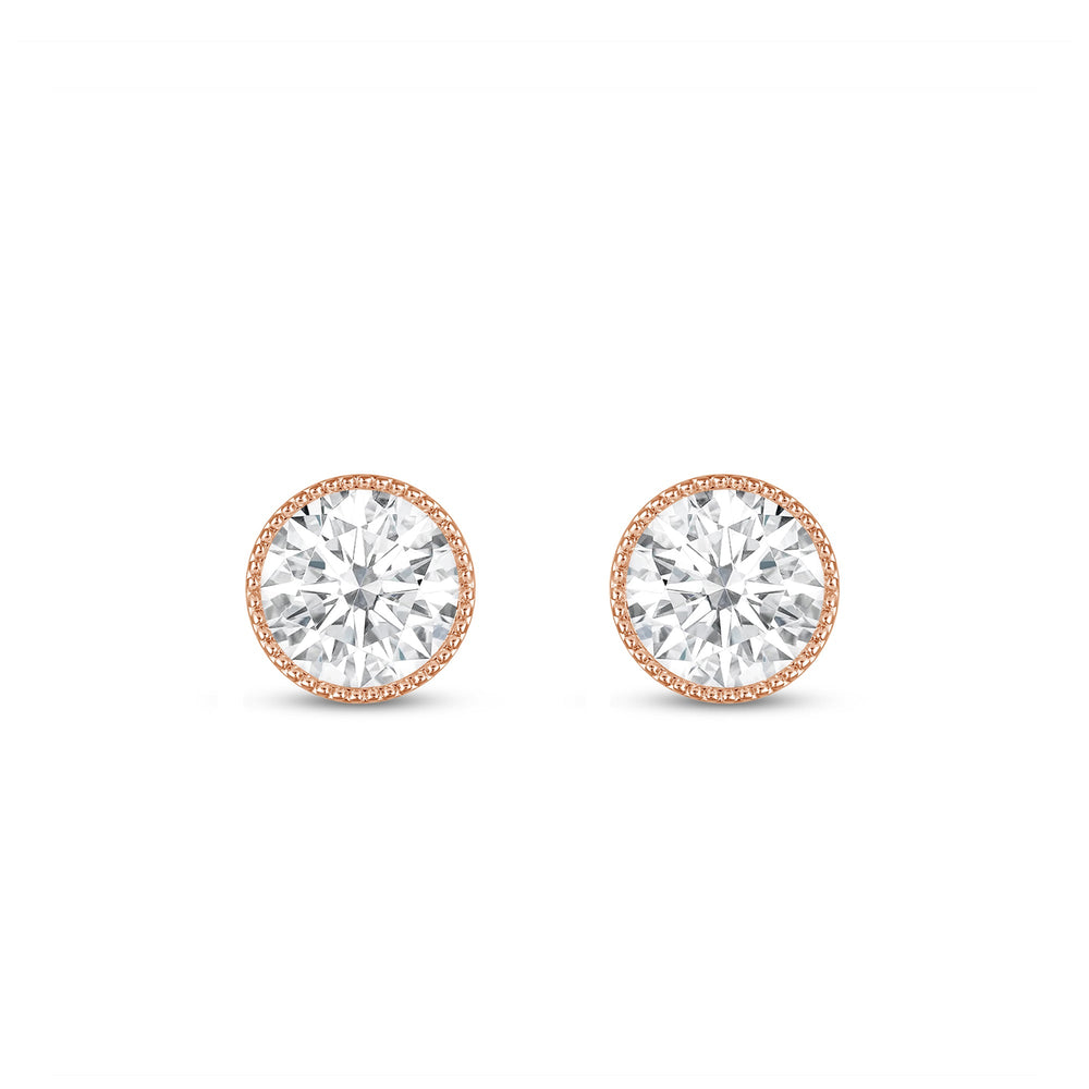 Round Diamond Milgrain Solitaire Stud Earrings with 14KT Rose Gold / Lab / 1 Cut Diamond in 14KT Rose Gold / Lab / 1 view 4
