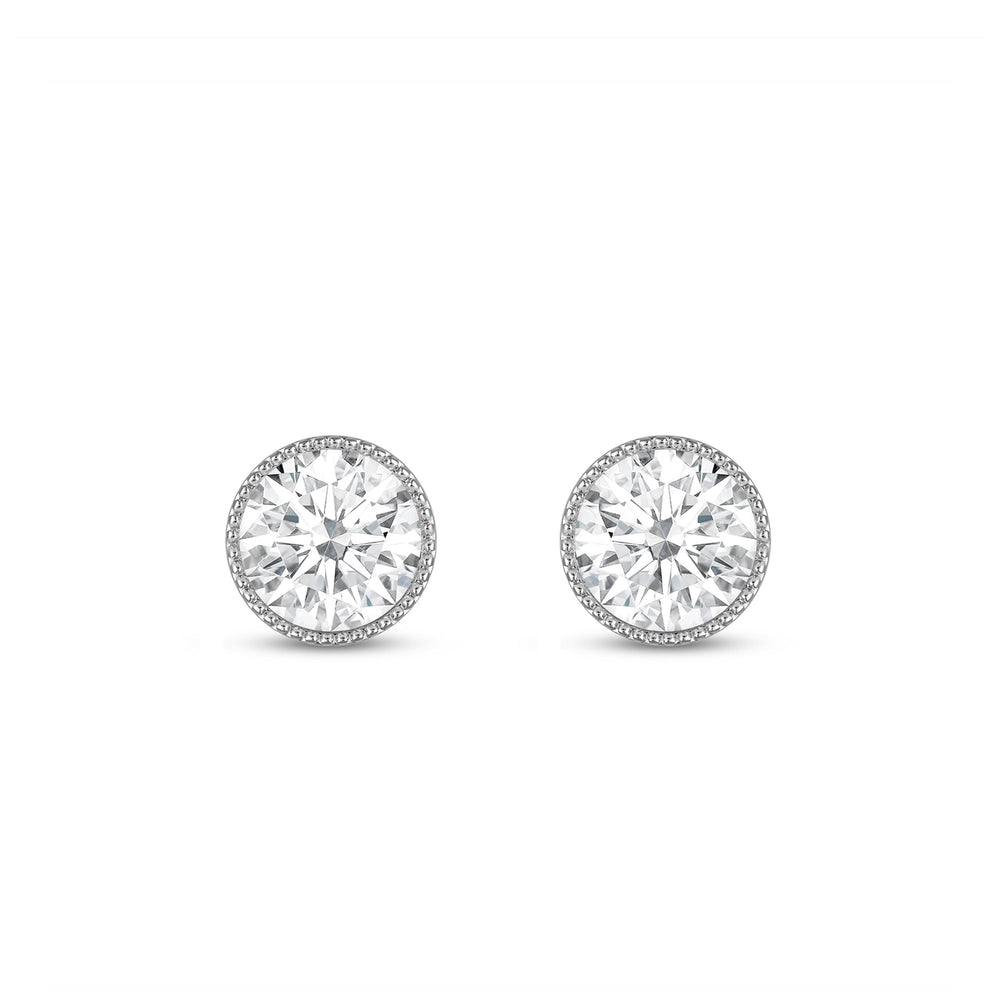 Round Diamond Milgrain Solitaire Stud Earrings with 14KT White Gold / Lab / 1 Cut Diamond in 14KT White Gold / Lab / 1 view 4
