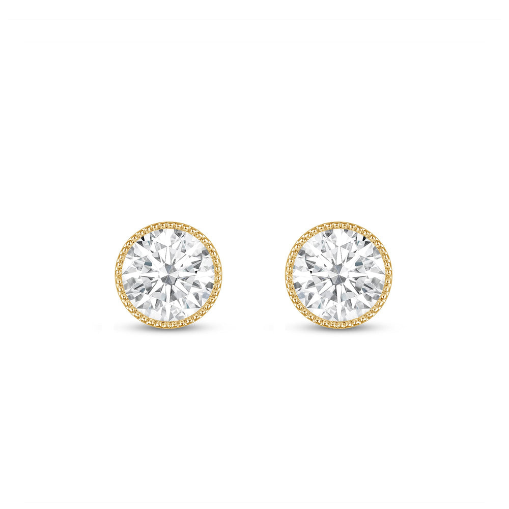 Round Diamond Milgrain Solitaire Stud Earrings with 14KT Yellow Gold / Lab / 1 Cut Diamond in 14KT Yellow Gold / Lab / 1 view 4
