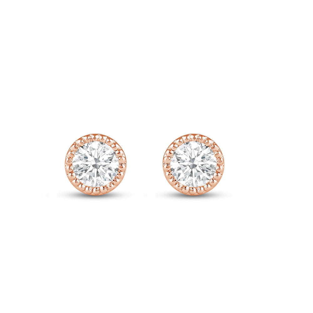 Round Diamond Milgrain Solitaire Stud Earrings with 14KT Rose Gold / Lab / 1/2 Cut Diamond in 14KT Rose Gold / Lab / 1/2 view 4
