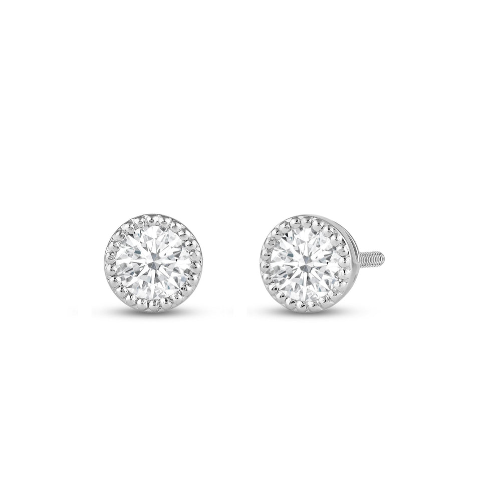Round Diamond Milgrain Solitaire Stud Earrings with 14KT White Gold / Lab / 1/2 Cut Diamond in 14KT White Gold / Lab / 1/2 view 1
