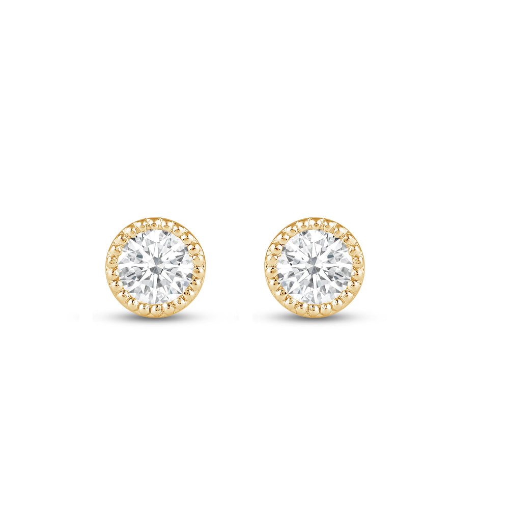 Round Diamond Milgrain Solitaire Stud Earrings with 14KT Yellow Gold / Lab / 1/2 Cut Diamond in 14KT Yellow Gold / Lab / 1/2 view 4
