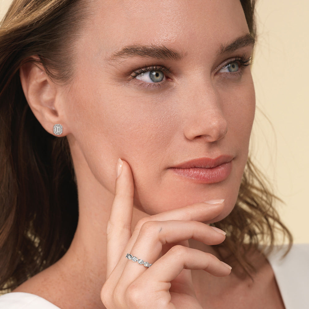 Emerald Diamond Halo Earrings with 14KT White Gold / Lab / 1 1/4 Cut Diamond in 14KT White Gold / Lab / 1 1/4 view 3

